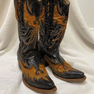Corral bronze orange gold rhinestone cowgirl boots